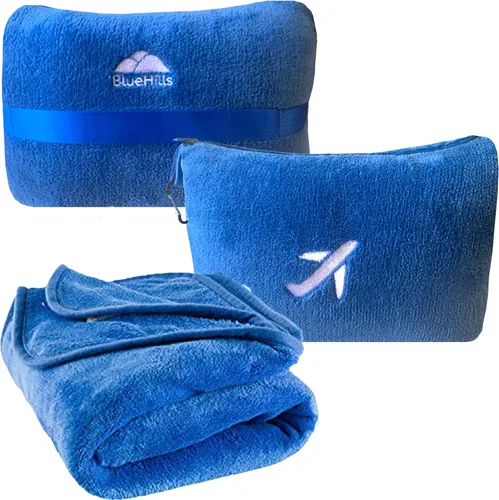 Miniatura 16 de BlueHills Paquete de 2 Mini Mantas de Viaje de Felpa Suave Premium, Almohada, Esenciales de Avión para Dos en Bolsa, Viaje en Vuelo, Mantas de Avión