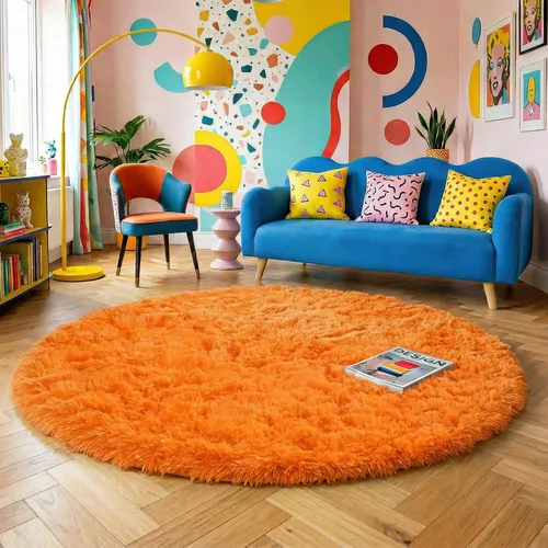 Miniatura 26 de Amdrebio Alfombra Redonda Azul Marino Oscuro de 4 Pies para Habitación de Niños Dormitorio, Alfombras de Área Circulares de Felpa Shag Esponjosa