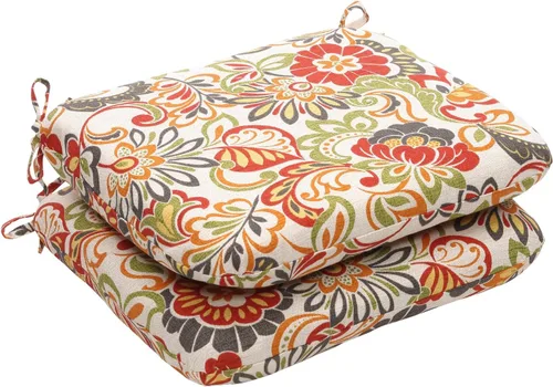 Miniatura 36 de Pillow Perfect Cojín floral brillante para silla de interior/exterior con lazos, 2 unidades, 15.5 x 18.5 pulgadas, azul/naranja Marlow