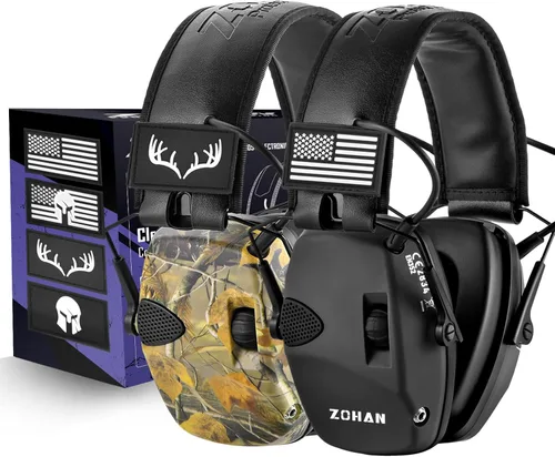 Miniatura 12 de ZOHAN Orejeras de tiro electrónicas con parches, 2 paquetes de protección auditiva para tiradores, reducción de ruido NRR 23dB, auriculares de Con