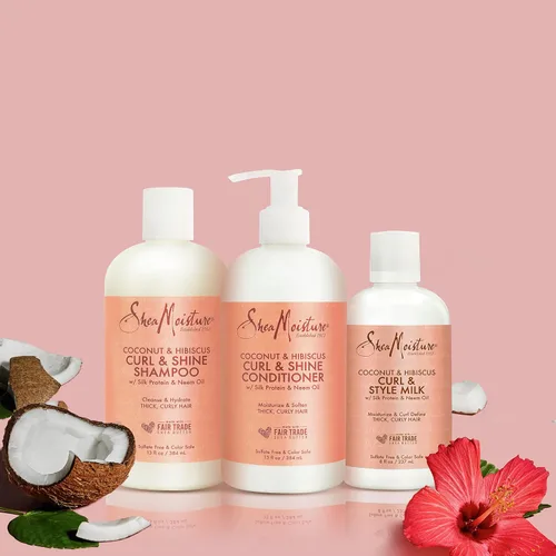 Miniatura 7 de SheaMoisture Hidratar y definir champú, acondicionador y leche de peinado para el cuidado del cabello rizado coco e hibisco con manteca de karité