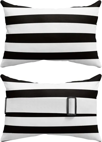Miniatura 2 de Almohada de exterior para tumbona, diseño de rayas simples en blanco y negro, impermeable, almohada lumbar con inserto y correa elástica ajustable