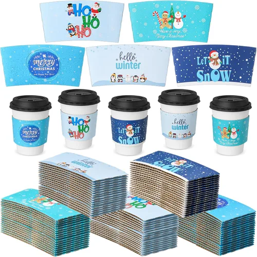 Miniatura 19 de Remerry Paquete de 125 fundas de papel desechables para tazas de café de invierno, Navidad, Papá Noel, té, chocolate caliente, cacao, para tazas