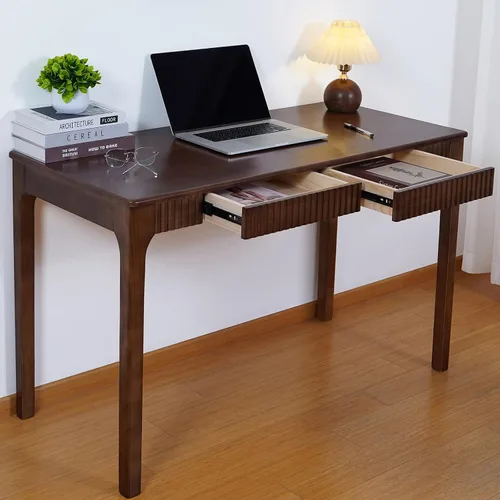 Miniatura 16 de Escritorio de madera maciza con cajón, escritorio de madera para oficina en casa para el trabajo, escritorio de computadora para estudiantes