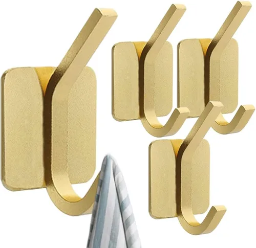 Miniatura 13 de 4 ganchos de pared autoadhesivos para colgar toallas y abrigos, colgador de doble gancho para pared, ganchos de toalla para baños, cocina A_plata