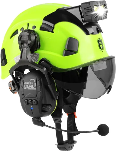 Miniatura 11 de Casco de seguridad con visera GREEN DEVIL con orejeras Bluetooth y faro 5 en 1 Protección completa Cascos de Construcción con ventilación Hardhat