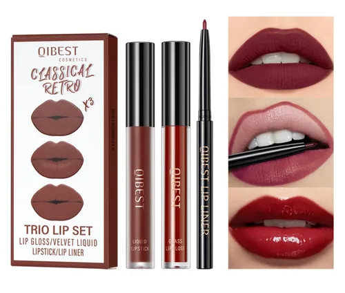 Kit de labios todo en uno, 3 en 1, delineador de labios suave y lápiz labial con lápiz labial líquido de terciopelo mate, brillo labial hidratante