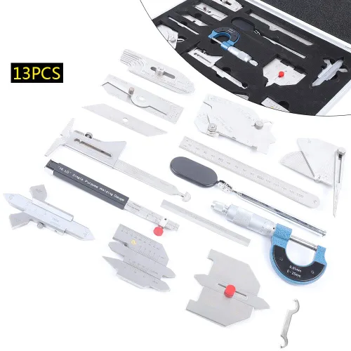 Miniatura 2 de Kit de herramientas de calibre de soldadura de 13 piezas, caja de herramientas portátil de calibre de soldadura, caja de regla de inspección