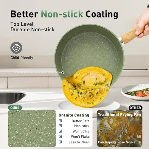 Miniatura 2 de Kitchen Academy Juego de 17 piezas de ollas y sartenes de color verde salvia antiadherentes, juego de utensilios de cocina de inducción, juego
