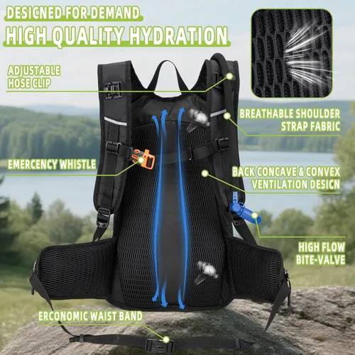 Miniatura 2 de Mochila de hidratación, mochila de agua ligera para senderismo con vejiga de agua a prueba de fugas de 3 L, paquete de hidratación aislada ideal