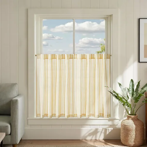 Miniatura 79 de jinchan - Cortinas de lino a rayas para cocina de 20 pulgadas de largo, cortinas de varios niveles, estilo granja moderna de café, tratamientos