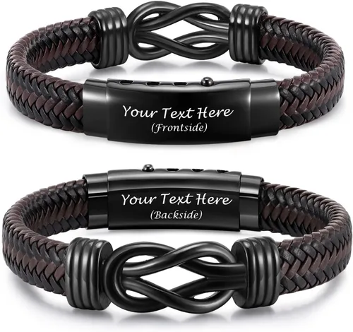 MEALGUET Men's Bracelets Gifts for Men - Brown Braided Leather Infinity Knot Bracelets Engraved Love Massage for Son Man Husband Boyfriend, Mens
