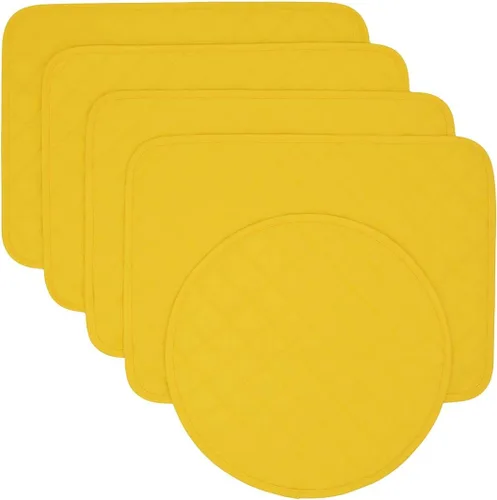 Miniatura 8 de Juego de dos manteles individuales redondos acolchados de color amarillo brillante sólido
