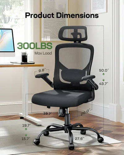 Miniatura 2 de Marsail Silla ergonómica de oficina, silla de escritorio, silla de juegos con soporte lumbar ajustable en altura, reposabrazos ajustable y Oscuro