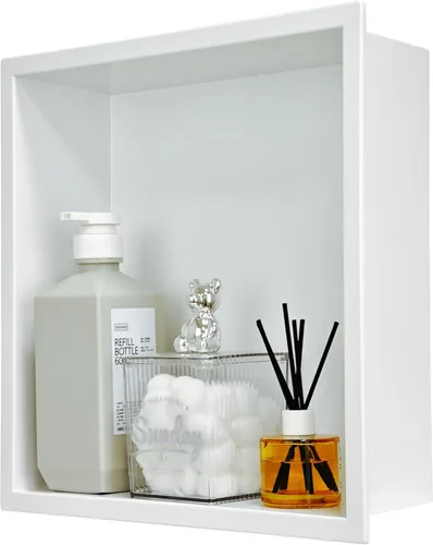 Miniatura 13 de Nicho de ducha empotrado de 24 x 12 pulgadas con estantes dobles, inserto de pared de acero inoxidable negro mate, no necesita azulejos