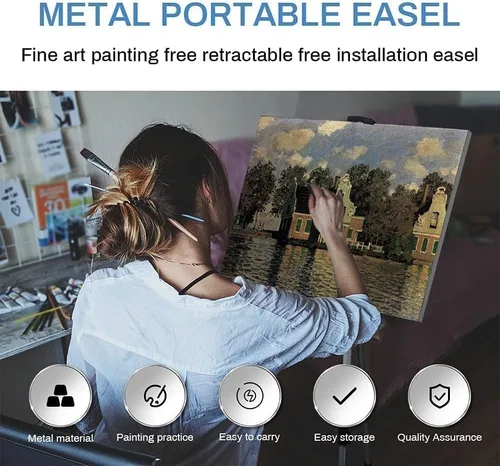 Miniatura 2 de RRFTOK - Caballete de arte para pintar y letreros, caballetes de trípode de aluminio ajustables de 17 a 66 pulgadas para exhibición, lona portátil