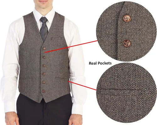 Miniatura 115 de Gioberti Chaleco de tweed formal de 6 botones para hombres