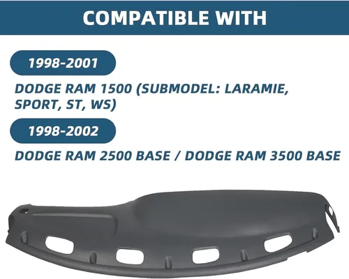 Miniatura 2 de ECOTRIC Cubierta para salpicadero Compatible con camionetas Dodge Ram 1500 de 1998 a 2001, Dodge Ram 2500 Base/Dodge Ram 3500 Base de 1998 a 2002
