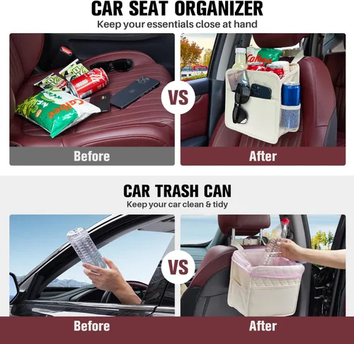 Miniatura 7 de LXUNYI Organizador de asiento de automóvil, paquete de 2 organizadores de asiento trasero de automóvil impermeables de cuero PU y bolsa