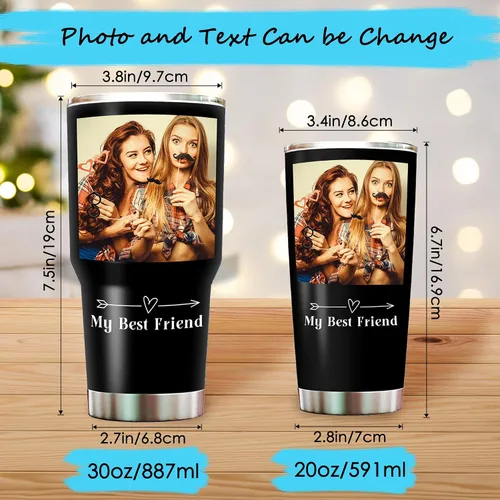Miniatura 2 de Vaso de fotos personalizado con asa para papá, mamá, familias, taza de viaje de acero inoxidable con impresión de doble cara aislada, imagen