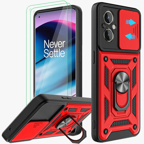 Miniatura 7 de Funda para OnePlus Nord N20 5G con cubierta deslizante para cámara y 2 protectores de pantalla HD, soporte de anillo de rotación de 360°