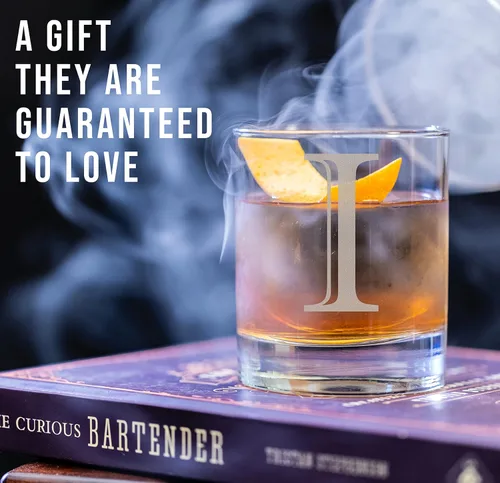 Miniatura 2 de Vaso de Whiskey Rocks con Monograma Grabado de 11 onzas (Letra I), Regalos de Bourbon Personalizados A-Z para Hombres, Día del Padre, Vaso de Claro
