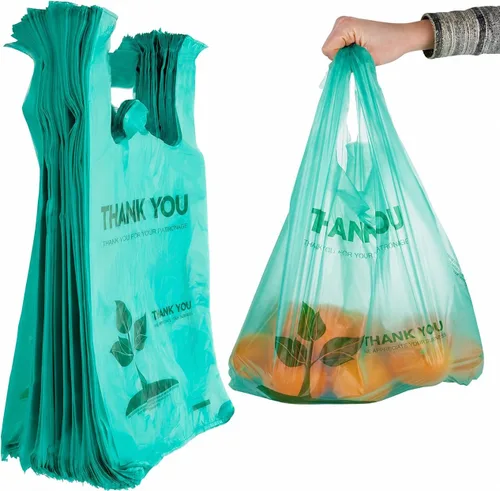 Miniatura 6 de Stock Your Home Bolsas de comestibles ecológicas desechables con asas, bolsa de camiseta de agradecimiento para supermercado, comestibles
