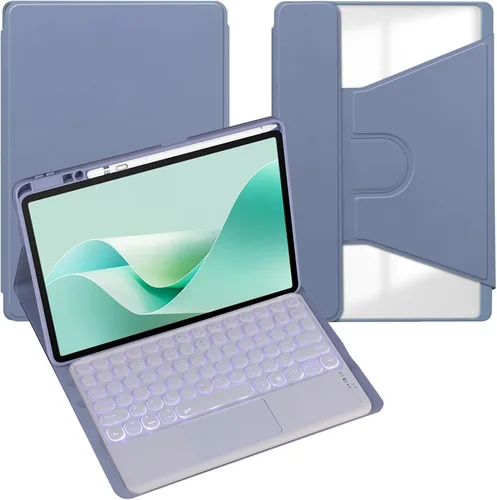 Miniatura 37 de Funda para tableta Samsung Galaxy Tab A8 de 10.5 pulgadas, teclado redondo inalámbrico desmontable Bluetooth, cubierta trasera transparente