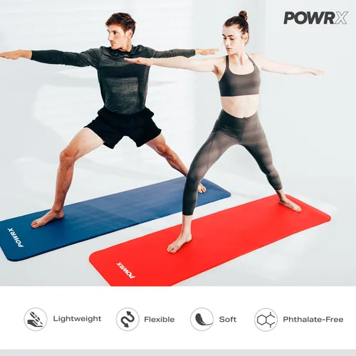 Miniatura 5 de POWRX Tapete de yoga grueso Tapete de ejercicio de 1/2 pulgada – 3 anchos con correa de transporte y bolsa Tapete de entrenamiento