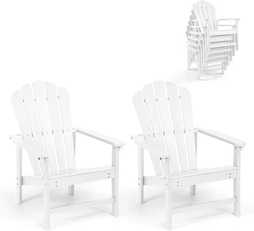 Miniatura 10 de Juego de 4 sillas Adirondack apilables para todo tipo de clima, de polietileno de alta densidad que ahorran espacio, con cubierta para patio al aire