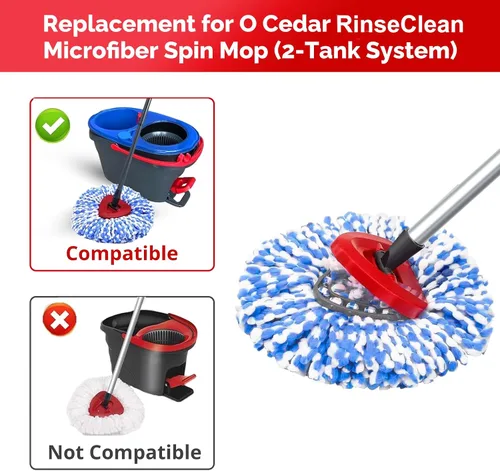 Miniatura 2 de O-Cedar - Cabezal de trapeador giratorio, base, mango de repuesto para sistema RinseClean 2 tanques, 4 repuestos de fregona de microfibra, 1 base