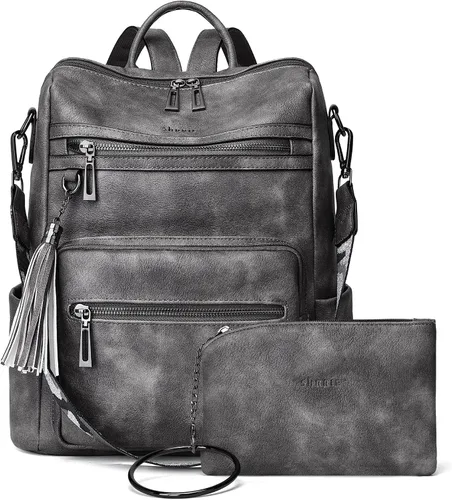 Miniatura 20 de Mochila de cuero Shrrie para mujer, bolso de diseñador de moda para mujer, mochila de viaje convertible, bolso de hombro con muñequera, Mochilas