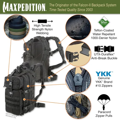 Miniatura 4 de Maxpedition Falcon-II Mochila, mochila táctica de 23 l, paquete de supervivencia, bolsa de emergencia, bolsa MOLLE para EDC, 0513