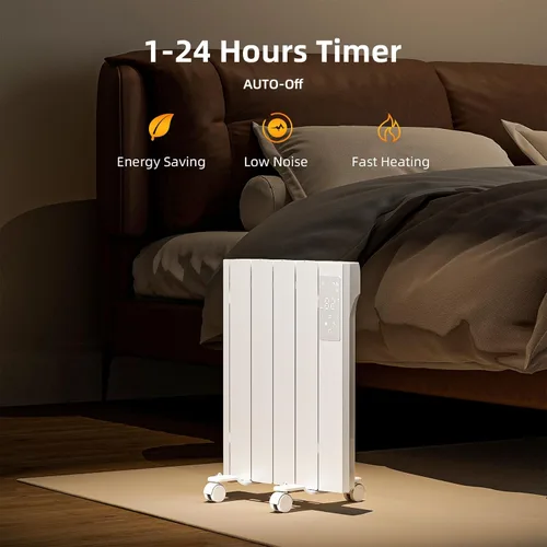 Miniatura 4 de BREEZEHEAT Calentador de panel de convección de 800 W, calentador eléctrico de bajo consumo para uso en interiores con control remoto, montaje