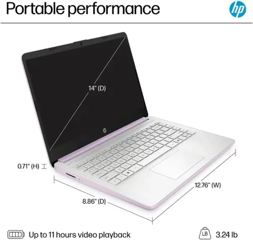 Miniatura 8 de HP 14 Laptop ultraligera para estudiantes y hogar (14" LED, Office 365 de 1 año, Intel 4-Core N150 (>N4120), 4GB RAM, 256GB de almacenamiento