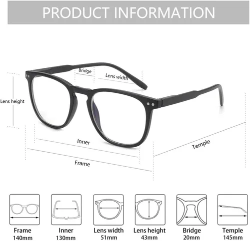 Miniatura 4 de BLUEMOKY Gafas de lectura para mujeres y hombres, lentes de bloqueo de luz azul, paquete de 2, lectores de computadora, bisagra de resorte Cuadrado