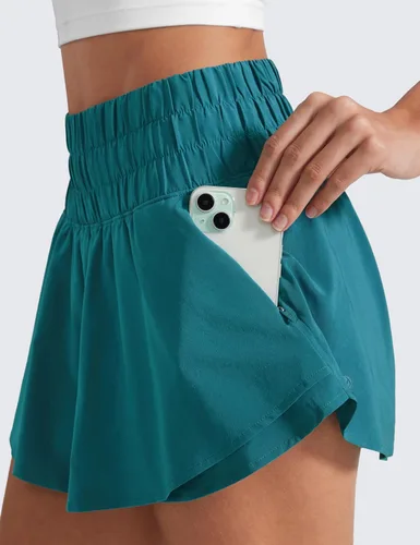 Miniatura 4 de CRZ YOGA - Pantalones cortos deportivos para mujer, cintura alta, holgados, con volantes, para entrenar, correr, tenis y bolsillo con cremallera