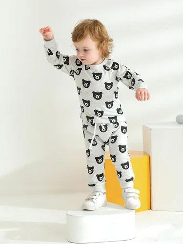 Miniatura 23 de Ropa de bebé niño niño manga larga con estampado de oso + pantalones deportivos