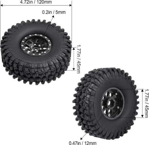 Miniatura 2 de HobbyPark Ruedas y neumáticos Beadlock de 1.9 pulgadas de altura de 4.72 pulgadas, 4.724 in, goma suave, buen agarre, herramienta de montaje