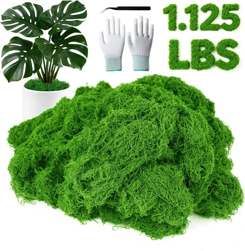 Miniatura 9 de MGLIFEUL Musgo artificial artificial de 1.125 libras para manualidades, plantas de interior con guantes antiadherentes y pinzas, musgo artificial
