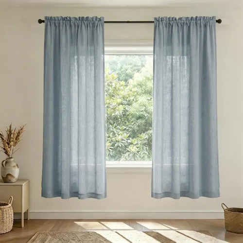 Miniatura 75 de Mrs.Naturall - Cortinas transparentes con bolsillo para barra de 36x63 pulgadas de lino mezclado negro