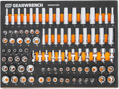 GEARWRENCH Juego de dados métricos Drive Master de 89 piezas de 1/4" en bandeja de almacenamiento de espuma - GWMSSKT14MM