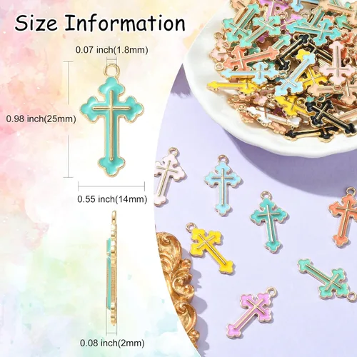 Miniatura 2 de KitBeads 100 dijes de cruz esmaltada al azar de aleación de Jesús cristiano de colores mezclados para hacer joyas, pulseras y collares