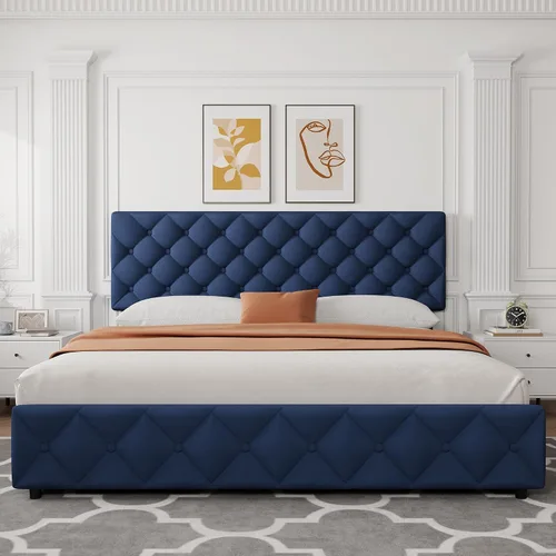 Miniatura 13 de IDEALHOUSE Base de cama de tamaño matrimonial con 4 cajones de almacenamiento y cabecera ajustable, camas de plataforma tapizadas con tapizado