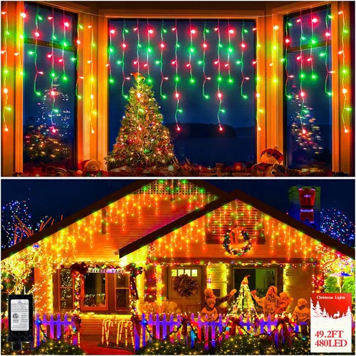 Miniatura 17 de FLVOECN 480 luces LED de Navidad de 49 pies, enchufables, 8 modos con temporizador, luces de hielo regulables, para exteriores, impermeables