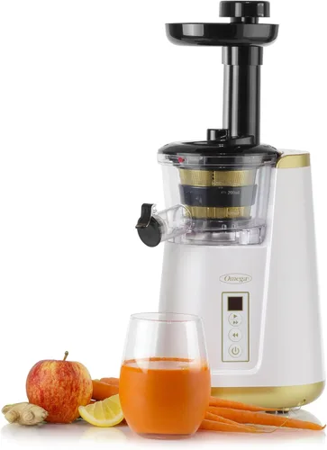 Miniatura 11 de Omega Extractor de Jugos de Boca Ancha Compacto Vertical de Prensado en Frío para Vegetales y Frutas con Tolva de 3 Pulgadas, 2 Velocidades