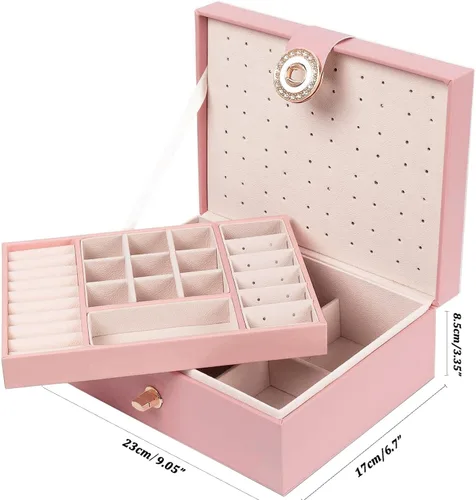 Miniatura 141 de Joyero de pendientes para mujeres y niñas, organizador de aretes de 5 capas, caja organizadora de joyas blanca con candado, collares y aretes