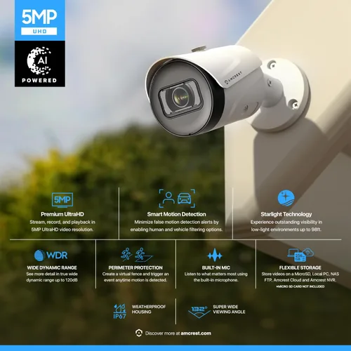 Miniatura 2 de Amcrest UltraHD 5MP Cámara POE exterior 2592 x 1944p Bullet IP cámara de seguridad, IP67 exterior impermeable, ángulo de visión de 103°, lente