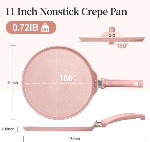 Miniatura 5 de Innerwell Sartén antiadherente para crepas de 11 pulgadas, sartén plana con revestimiento de granito, sartén para tortilla Dosa Tawa, sartén