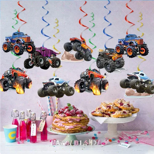Miniatura 4 de 24 piezas de remolinos colgantes para camión, decoración de fiesta de camión, suministros de baby shower, adecuado para suministros de decoración